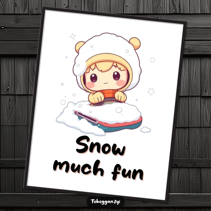 Funny poster showcasing a cute character comically buried in snow after a bumpy ride, capturing the essence of winter mishaps.