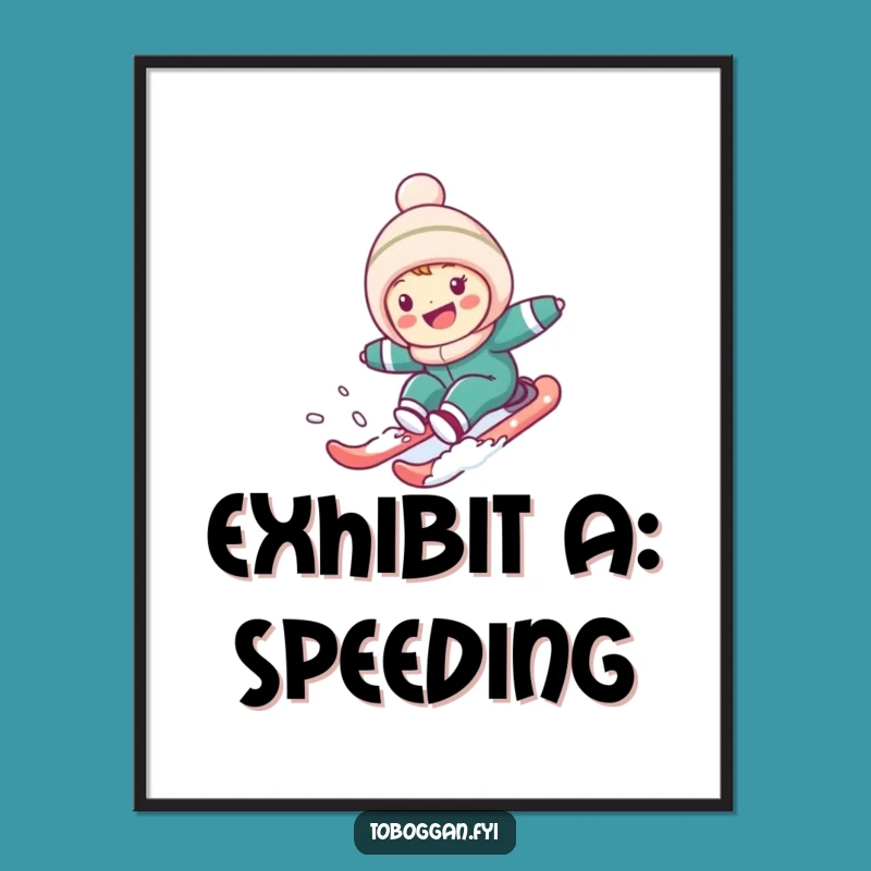Funny Snowy Hill Sledding Poster: Cute Character's Thrilling Descent, Wall Art Gift!