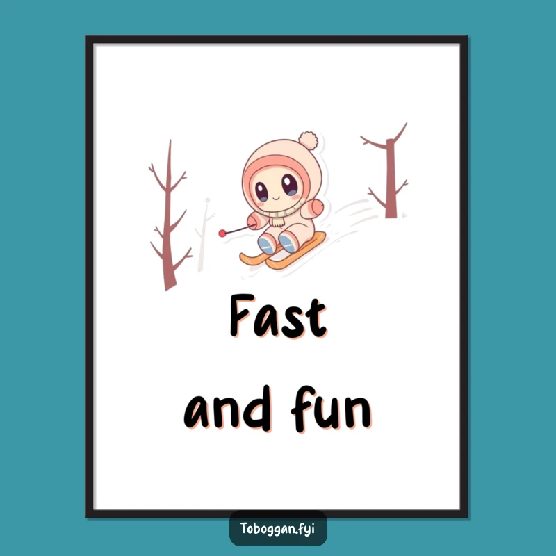 Funny Snowy Hill Zipping Poster - Cute Winter Cheer Art