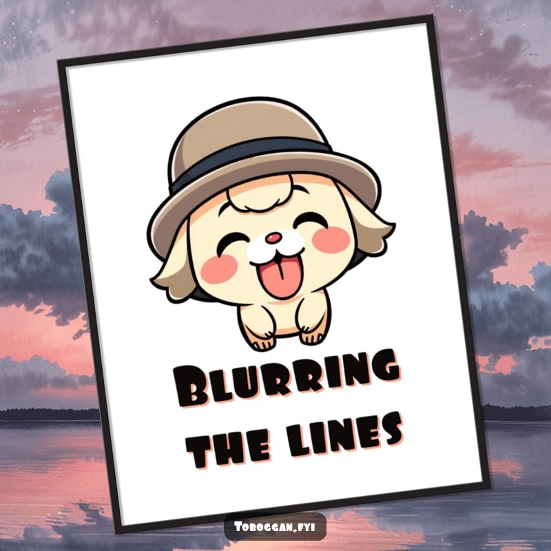 Funny speeding character poster, dynamic wall art depicting a playful character with tongue out, captured in a speeding moment.