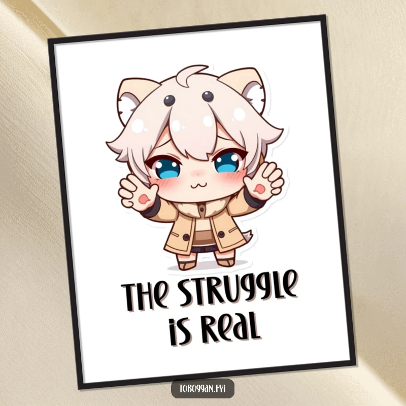 Funny poster featuring a character making a funny, contorted face while trying to stop, embodying humorous struggle and effort.