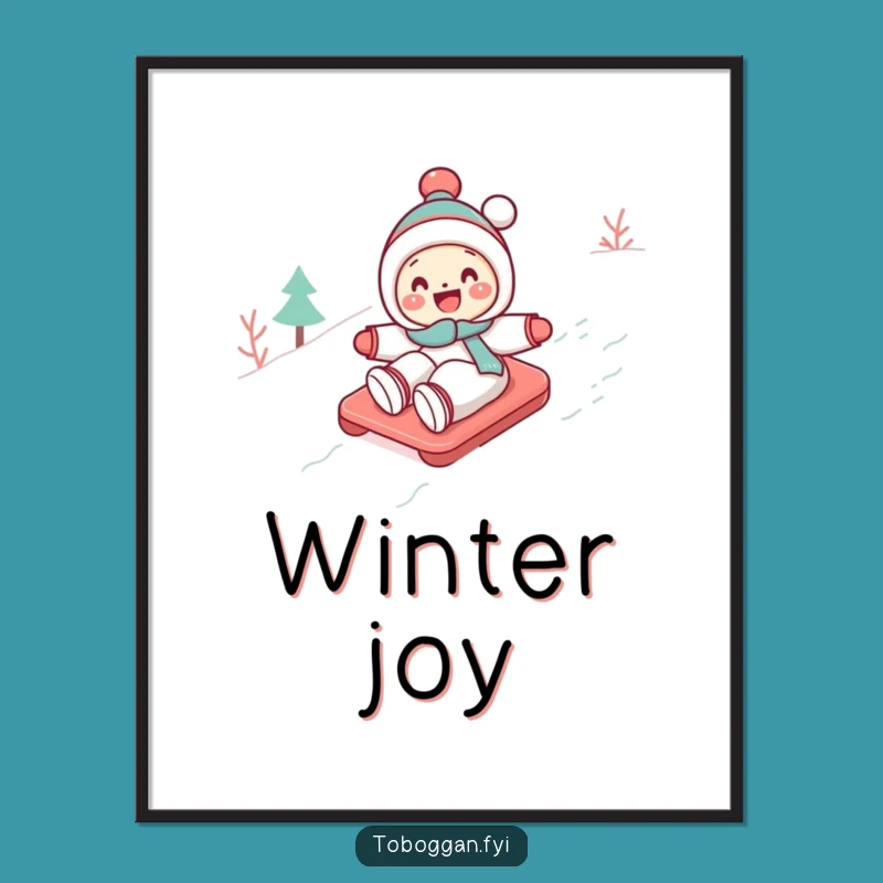 Funny Toboggan Poster: Cute Character Snow Art, Unique Humorous Decor
