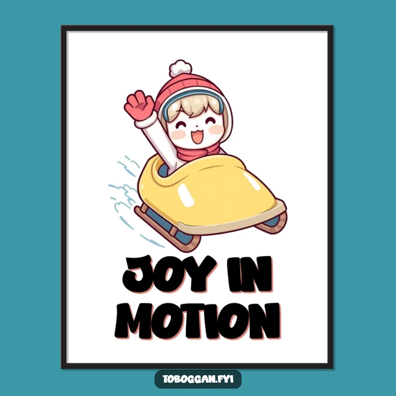 Funny Toboggan Wave Poster: Energetic Character Art, Hilarious Winter Decor