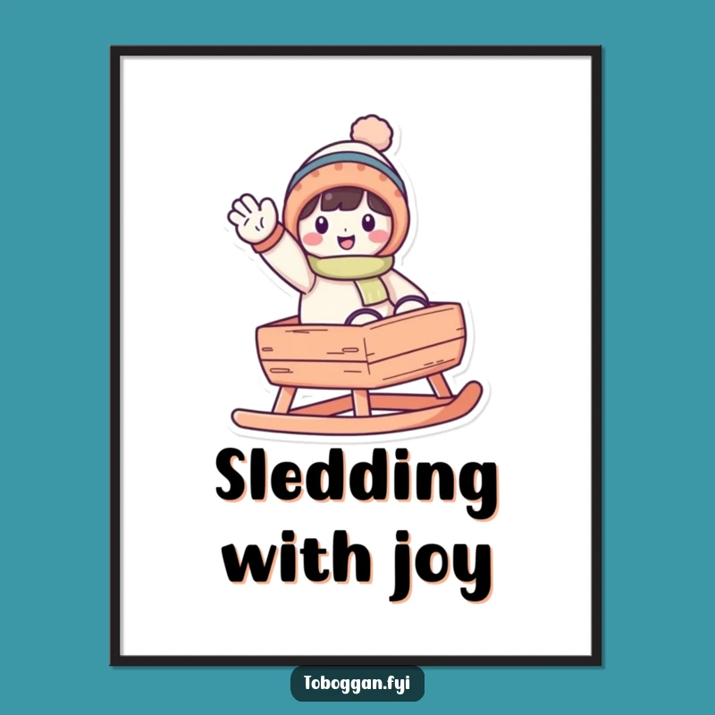 Funny Waving Toboggan Character Poster - Add Winter Cheer to Your Walls
