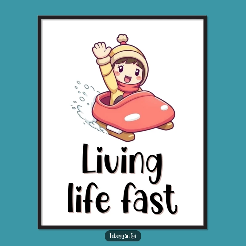 Funny Toboggan Poster: Character's Thrilling Descent - Vibrant Wall Art, Perfect Funny Gift