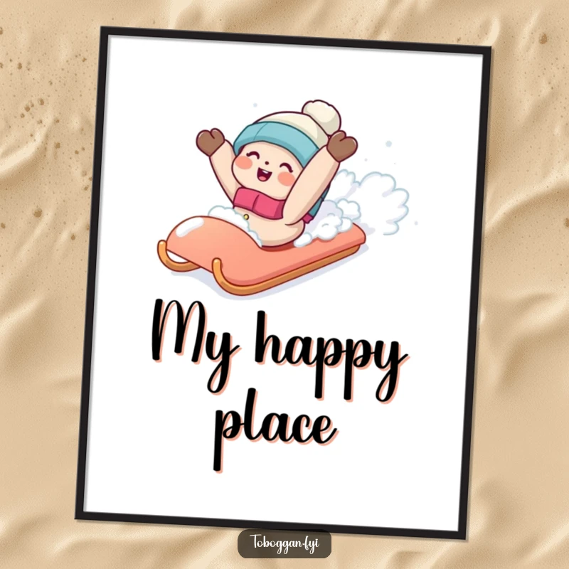 Funny poster capturing a character gleefully tumbling backwards off a sled, landing softly in a drift of pristine snow.