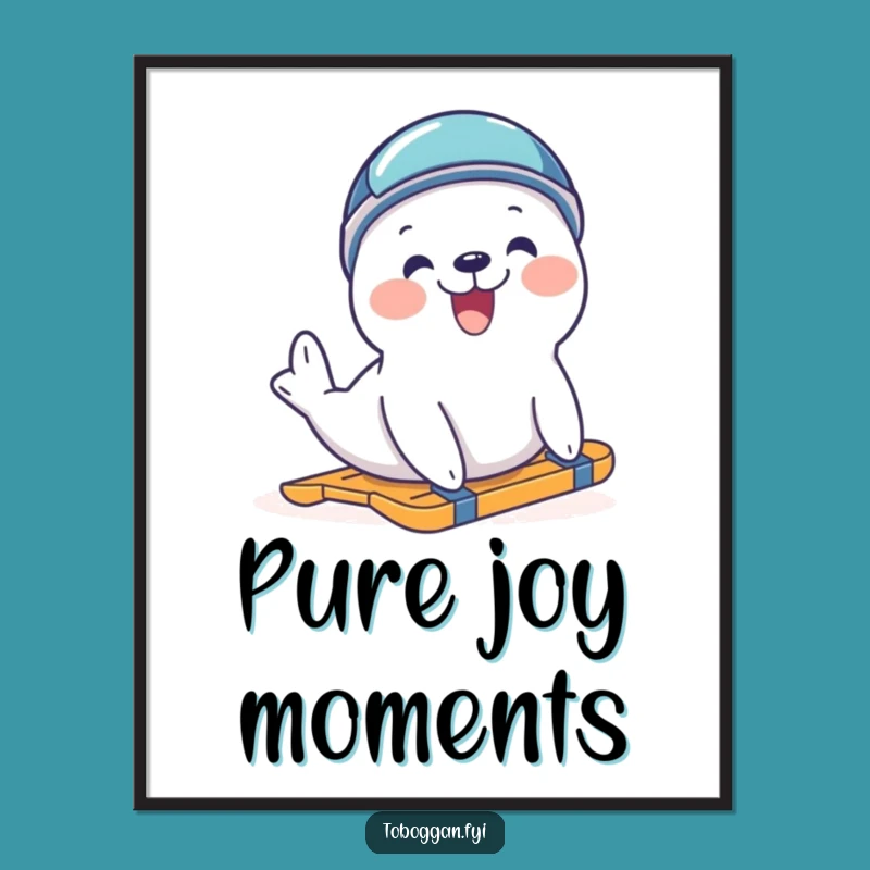 Funny Seal Slide Poster - Delighted Arctic Art Print Gift