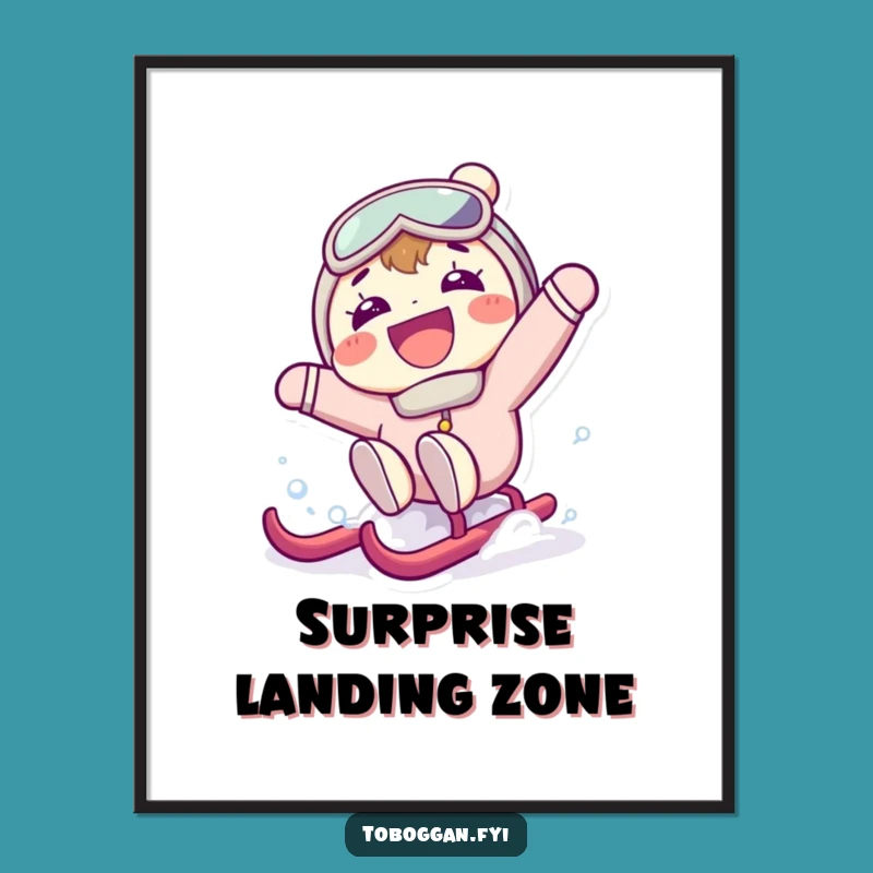 Funny Sledding Surprise Wall Art: Hilarious Character Poster for a Laugh