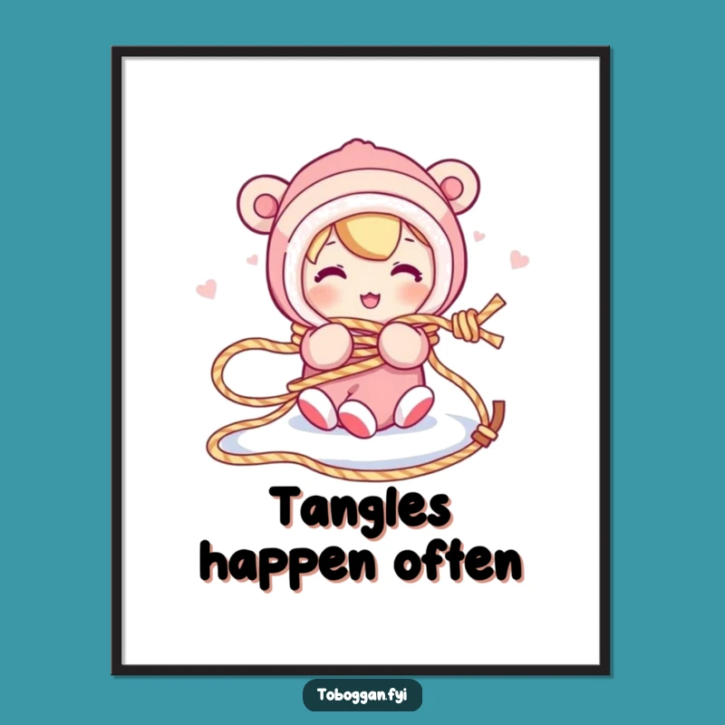 Funny Tangled Sled Rope Poster: Hilarious Character Art, Clumsy Gift Idea