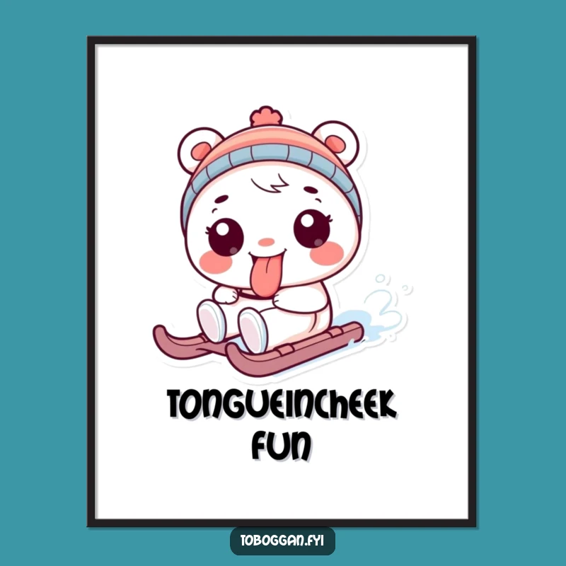Funny Tongue Out Sledding Character Art Poster: Playful Wall Decor Gift