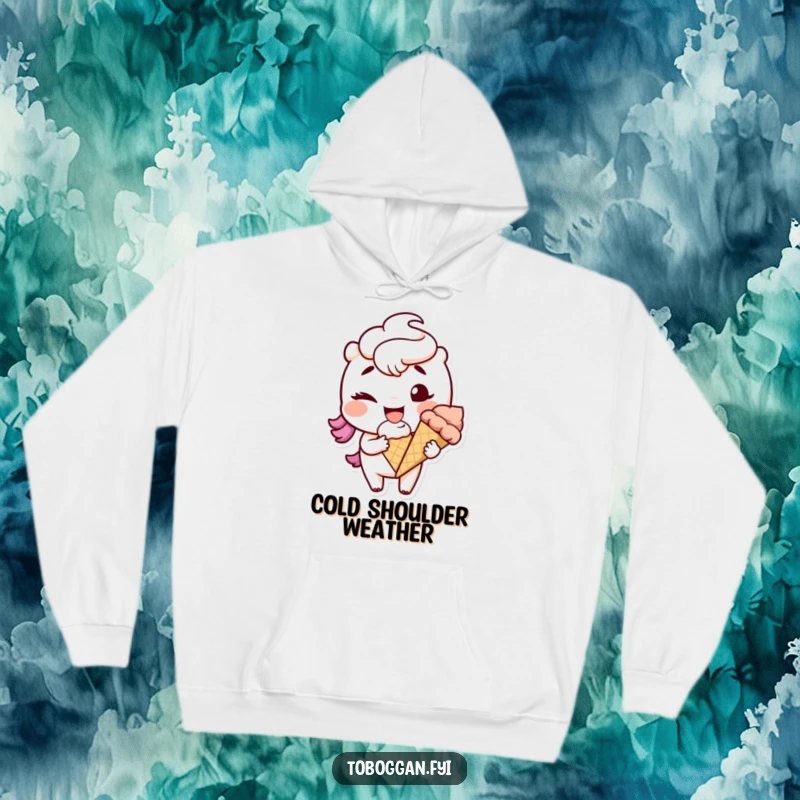 Funny character winking with a snowball, on a comfortable and humorous hoodie for winter.