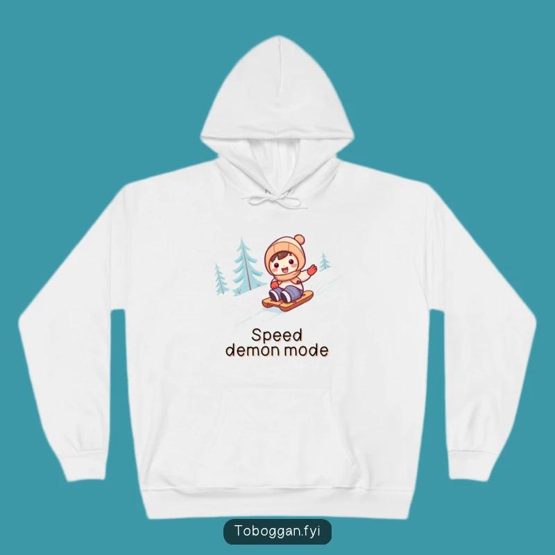 Cozy Funny Cute Sledding Character Hoodie - Warm Winter Laughs