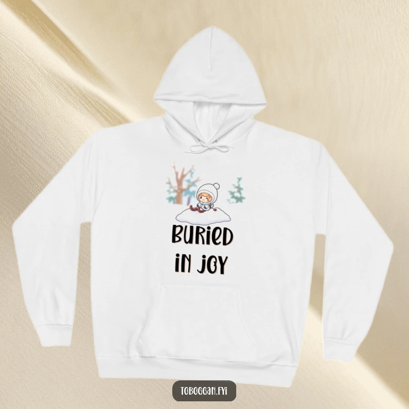Funny winter hoodie, a character pops out from a snowy sled, offering warmth and playful surprise during cold weather.