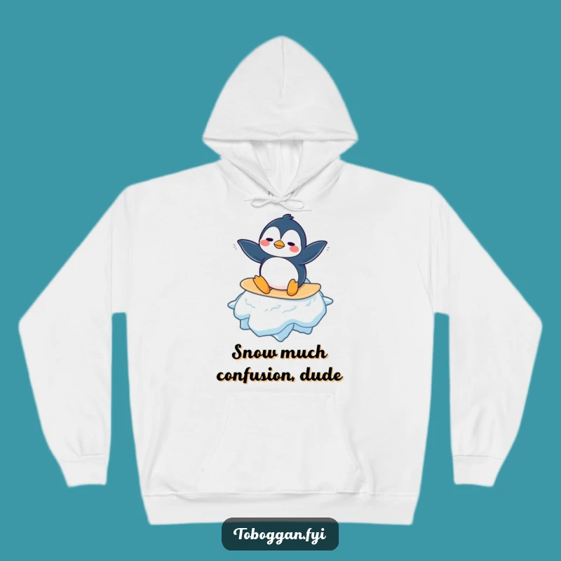 Funny Penguin Hoodie: Cozy Confusion on a Snowflake Wave!