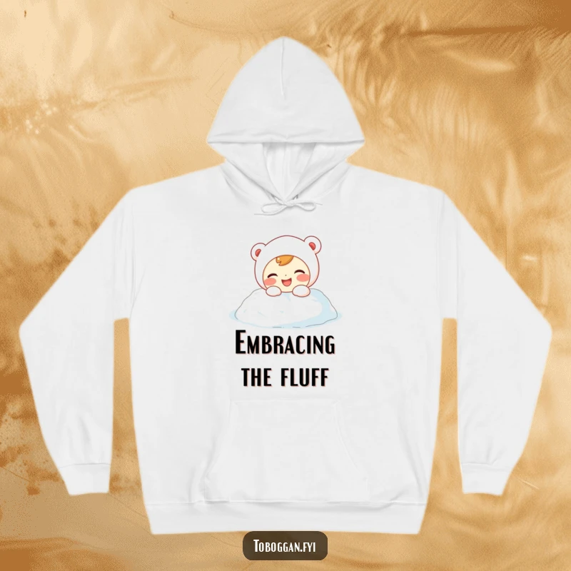 Funny Hoodie: A giggling character with rosy cheeks playfully collides with a soft snowdrift, radiating pure amusement.