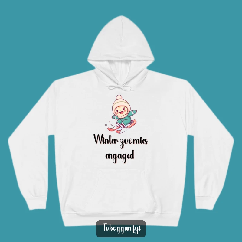 Funny Snowy Hill Sledding Hoodie: Cute Character's Fast Descent, Cozy Winter Laughs Gift!