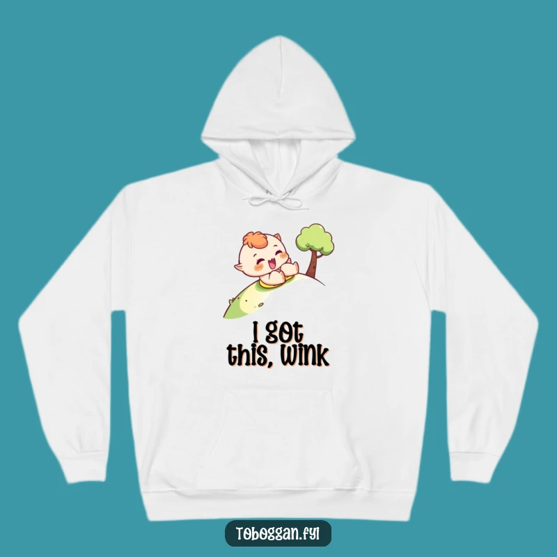 Funny Cheeky Wink Sledding Hoodie - Cozy Playful Winter Wear Gift
