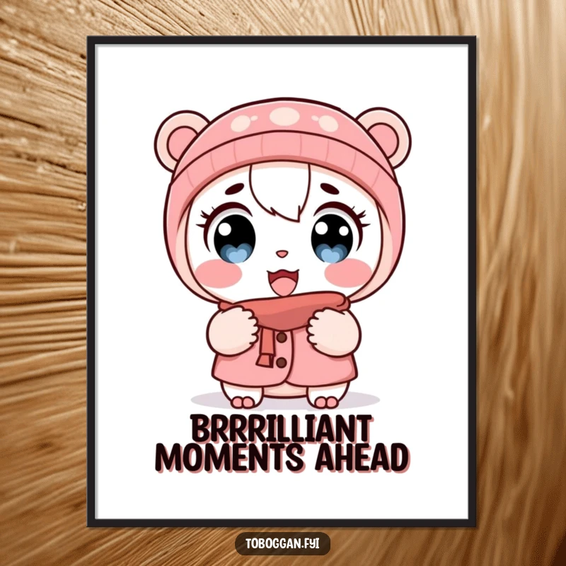 Funny Free Printable Wall Art: Character surprised with wide eyes and puffed cheeks in the cold, capturing a moment of shock.