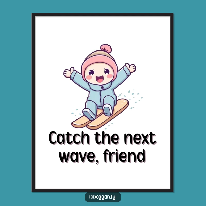 Funny Free Printable Wall Art: Snowy Slope Surfer, Downloadable Decor Gift