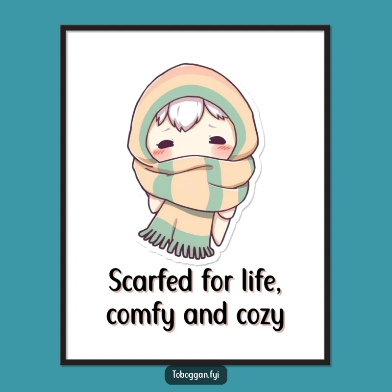 Free Printable Wall Art: Comical Scarf Character, Whimsical Downloadable Decor for Cozy Vibes