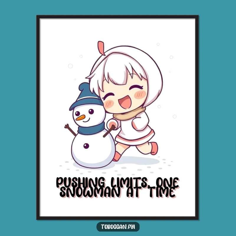 Free Printable Wall Art: Enthusiastic Snowman Pusher, Charming Downloadable Decor for Winter Fun