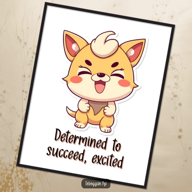 Funny Free Printable Wall Art: A character with a determined, excited expression, radiating motivation and joy.