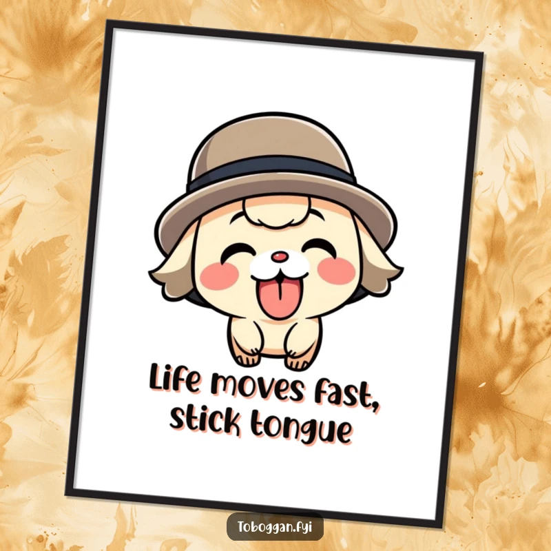 Funny Free Printable Wall Art: A character with tongue out shows off its speed, a humorous addition to decor.