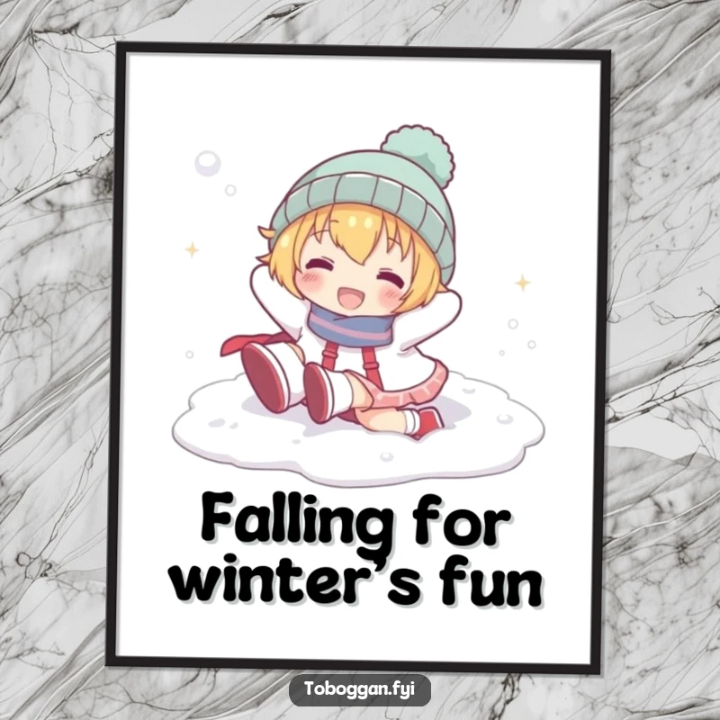 Funny Free Printable Wall Art: Character playfully tumbling head over heels in snow, creating a scene of delightful mayhem.