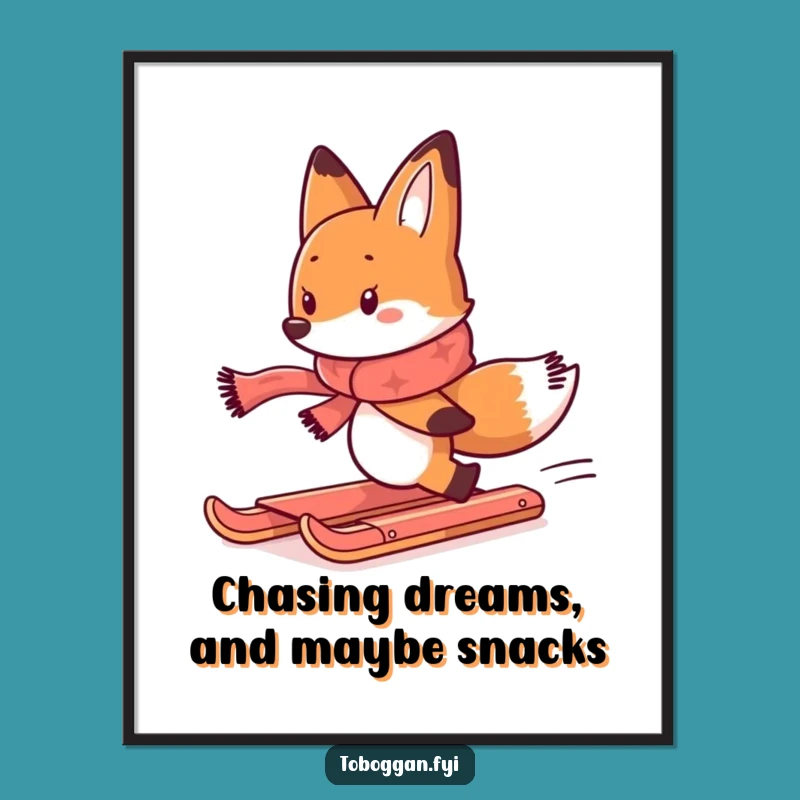 Funny Free Printable Wall Art: Determined Fox Toboggan Chase Downloadable Decor for Laughs