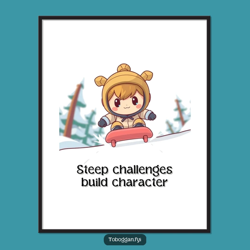 Funny Free Printable Wall Art: Determined Toboggan Racer, Downloadable Decor Gift