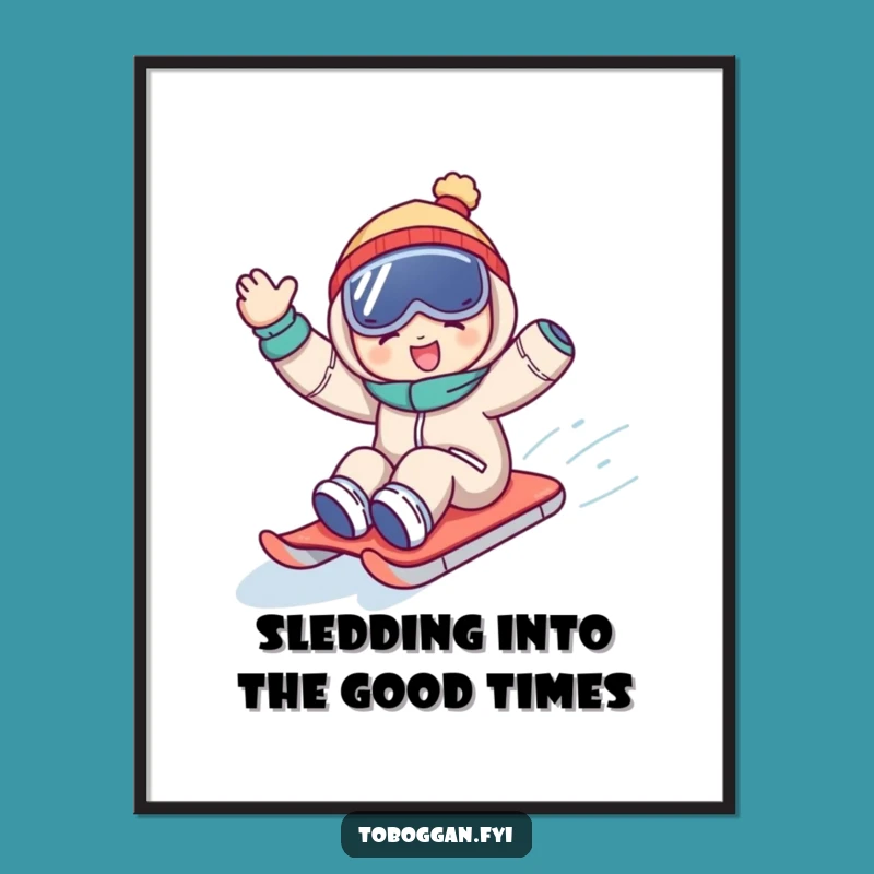 Funny Free Printable Wall Art: Joyful Sledding Character, Hilarious Downloadable Decor