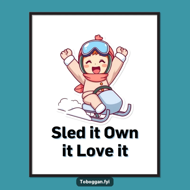 Funny Free Printable Wall Art: Sledding Triumph - Hilarious Downloadable Decor