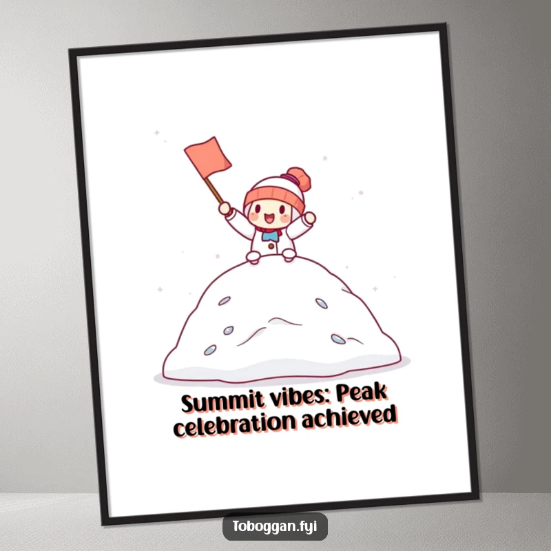 Funny Free Printable Wall Art: A character victoriously holding a tiny flag atop a snowdrift.