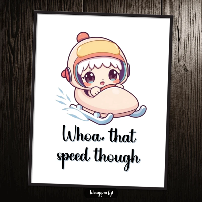 Funny Free Printable Wall Art: Character’s face contorted in surprise as their sled races downhill at top speed.
