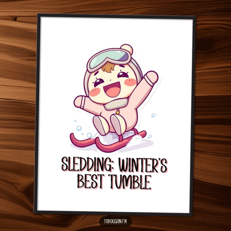 Funny Free Printable Wall Art: A character with a huge grin falling backward off a sled in surprise.