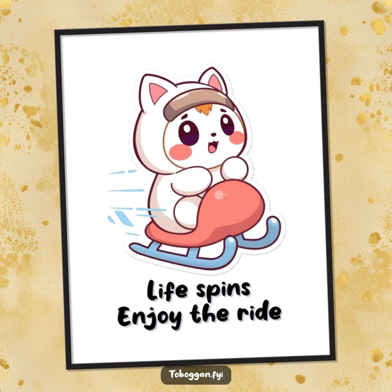 Funny Free Printable Wall Art: Sledding Character with Wide Eyes, Astonished by a Quick Spin