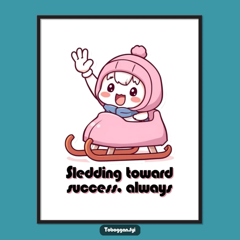 Funny Free Printable Wall Art: Triumphant Sled Wave Character Joyful Downloadable Decor