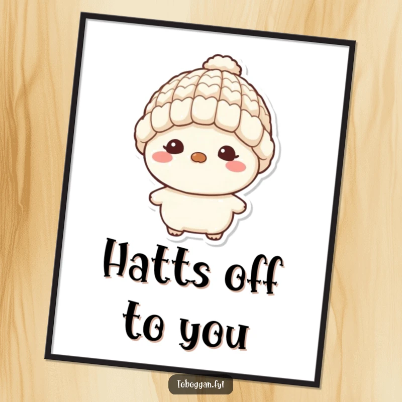 Funny free printable wall art: a character with a mischievous grin, sporting a tiny wool hat, ready to add charm.