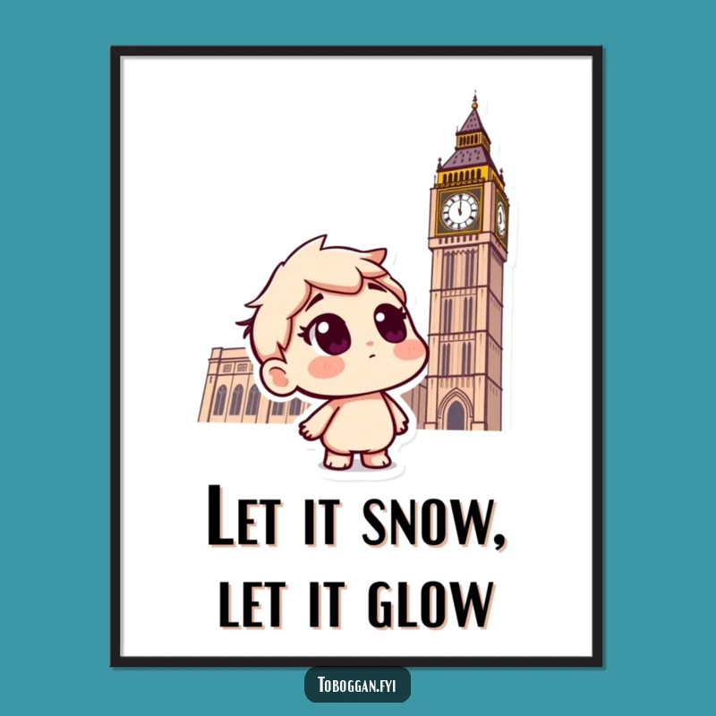 Funny Free Printable Wall Art: Curious Snowman Tobogganing Winter Scene Downloadable Decor