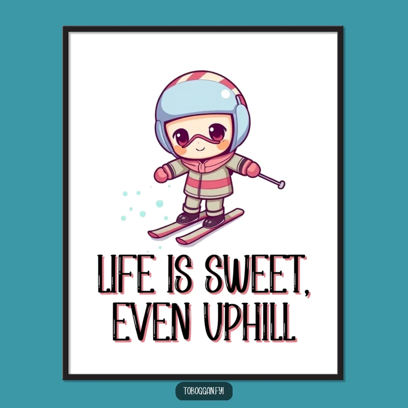 Free Printable Wall Art: Determined Skiing Candy Cane - Funny Downloadable Art