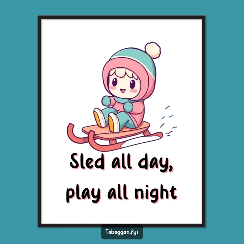 Funny Free Printable Wall Art: Sledding Character Spin - Hilarious Downloadable Decor for Your Home