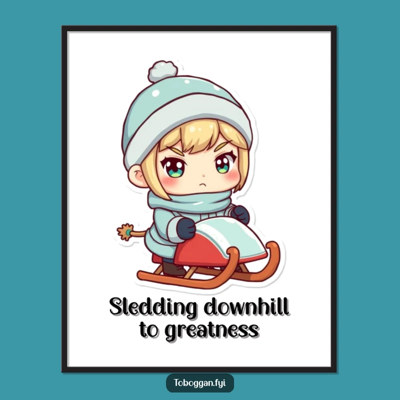 Free Printable Wall Art: Determined Sledder Character, Adventurous Downloadable Decor
