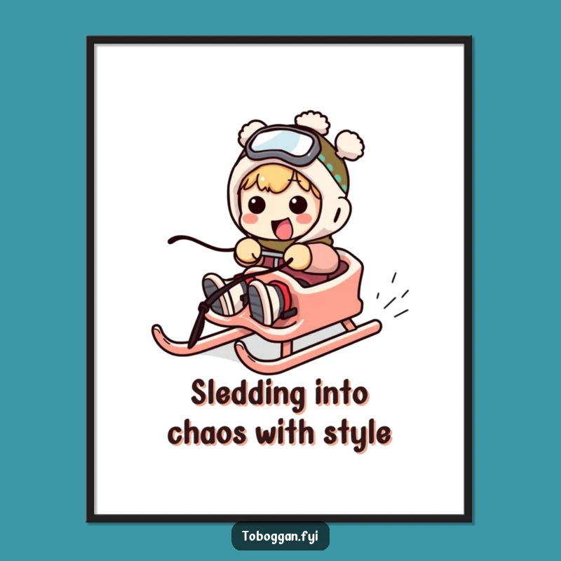 Funny Free Printable Wall Art: Chaotic Sledding Character - Downloadable Art for Laughs
