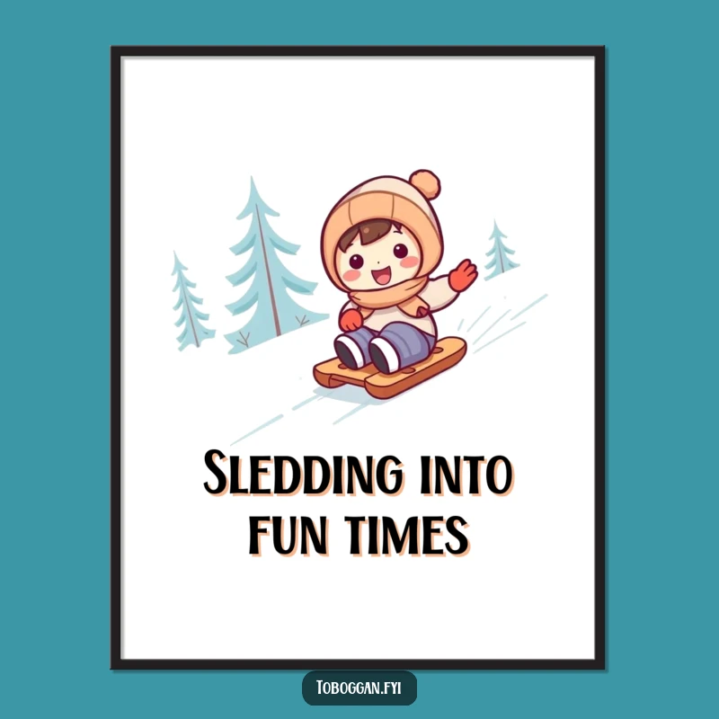 Funny Printable Wall Art: Cute Sledding Character, Free Downloadable Snow Decor