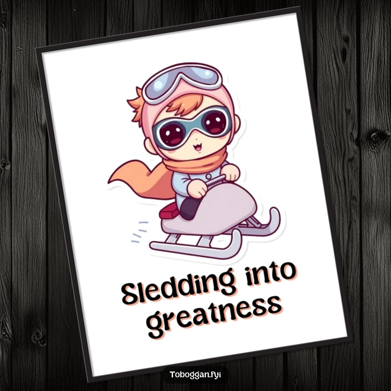 Funny Free Printable Wall Art: Cute Character Pretending to be Superhero Riding a Sled