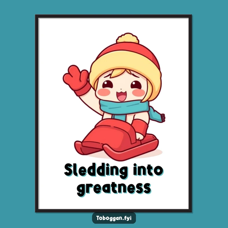Funny Free Printable Wall Art: Toboggan Waving Character, Downloadable Decor