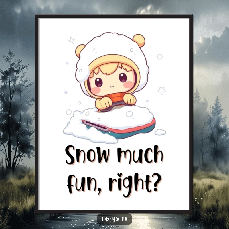 Funny Free Printable Wall Art: Cute Character Comically Covered in Snow After Bumpy Winter Ride