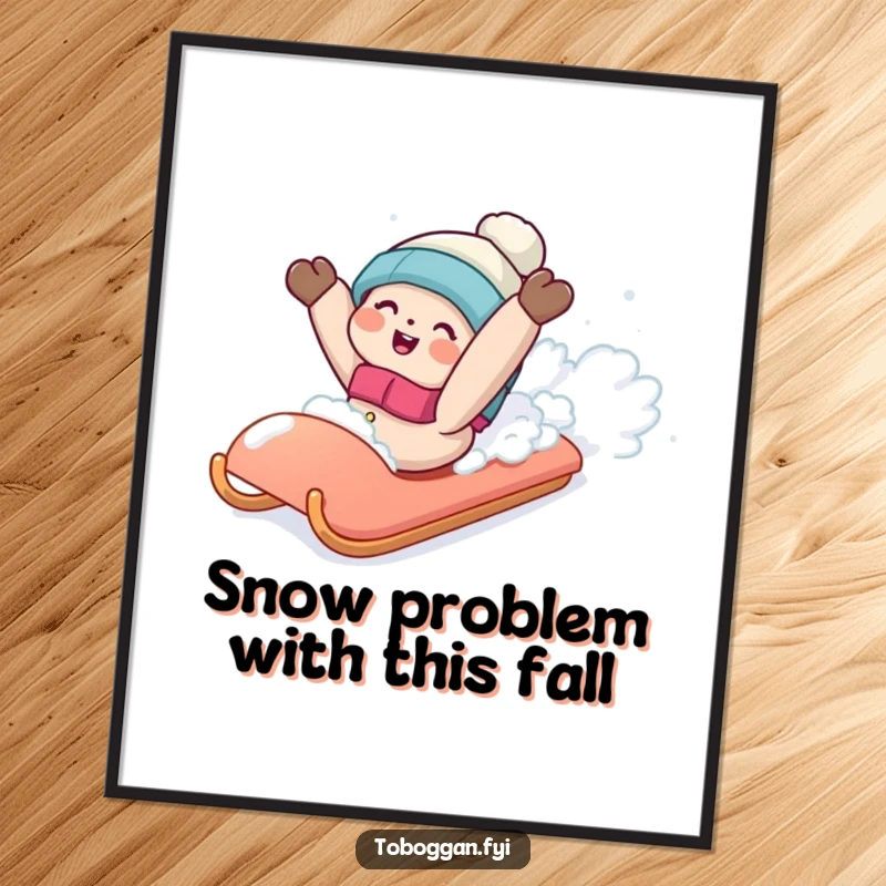 Funny Free Printable Wall Art: Character joyfully falling backwards into soft snow from a sled, humorous winter decor.