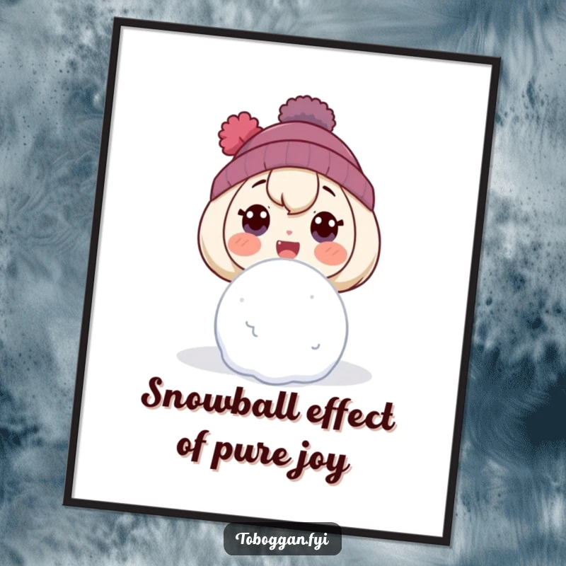 Funny Free Printable Wall Art of a character with widened eyes, beaming with surprise as a snowball heads their way, embodying playful winter action.
