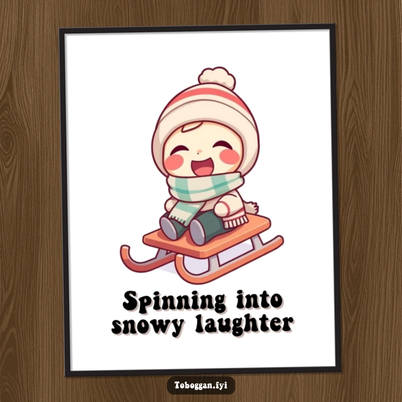 Funny Free Printable Wall Art: A character wearing a tiny scarf laughs hysterically as their sled spins.